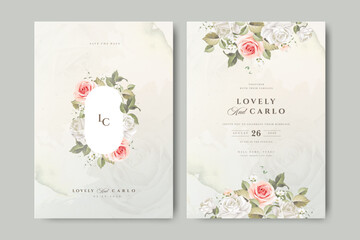 Wall Mural - Beautiful roses flowers wedding invitation card set design	