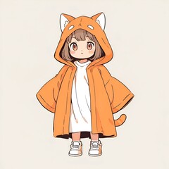 Wall Mural - Cute Girl in a Cat Hoodie