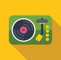 Poster - Simple icon of a vinyl record player playing music with a long shadow
