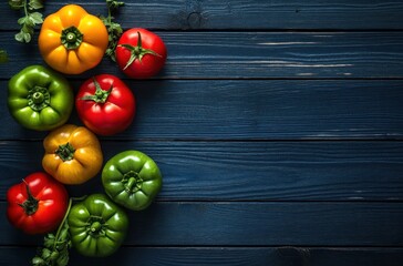 Sticker - A bunch of colorful peppers are arranged on a wooden table