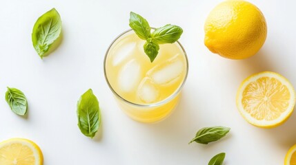 Canvas Print - A glass of lemonade with a sprig of mint on top