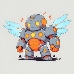 Sticker - A Cartoon Robot with Wings