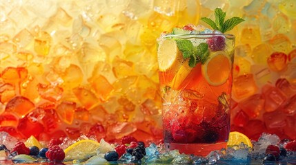 Wall Mural - Refreshing Summer Cocktail with Berries, Lemon, and Mint