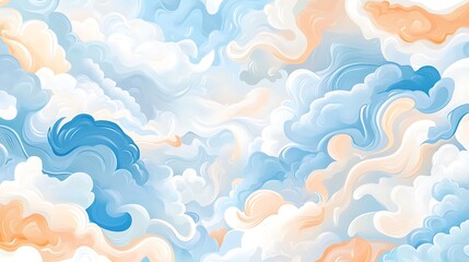 Abstract Blue  White and Orange Clouds Background