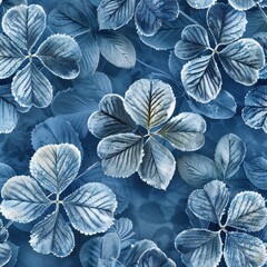 Aufkleber - Delicate Frost-Covered Leaves in a Cool Blue Palette