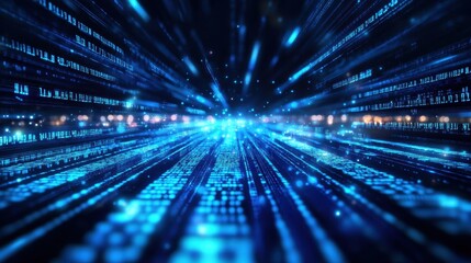 Abstract Blue Digital Data Stream Background - Futuristic Technology Concept.