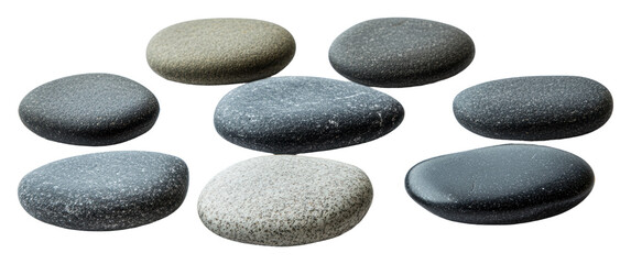 Neatly arranged smooth stones isolated on transparent background