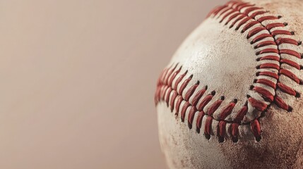 Close-up of a baseball on a plain background, providing space for copy, ideal for sports-themed banners.