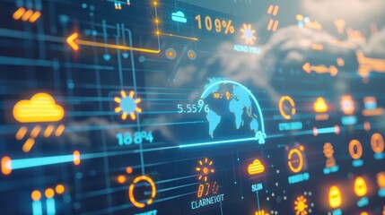 Futuristic weather forecast showing global warming data on a digital screen