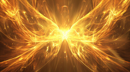 Poster - Vibrant fractal wings emitting beams of golden light, abstract colorful background