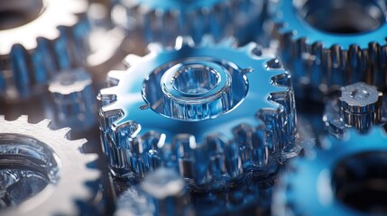 Blue and silver gears interlocking representing teamwork and collaboration