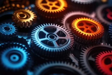 Aufkleber - Gears working on circuit board forming modern mechanism