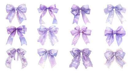 Canvas Print - PNG coquette purple bow ribbon design element set, transparent background