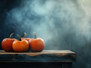 Sticker - Pumpkins on a Table with Smoke in the Background