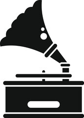 Poster - black glyph icon of an old gramophone playing music