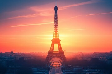 Canvas Print - The Eiffel Tower Silhouetted Against a Dramatic Sunset Over Paris