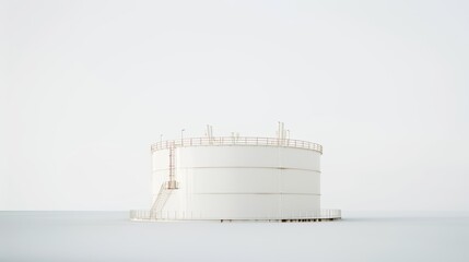 Large white industrial fuel storage tank standing in the sea