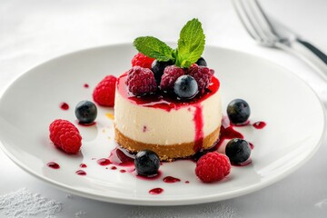 Poster - A Close-up of a Delicious Cheesecake Topped with Fresh Berries