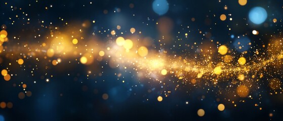 Wall Mural - Festive celebration holiday christmas, new year, new year's eve background banner template illustration - Abstract golden glitter bokeh lights texture . dark blue. de-focused night