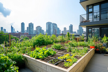 Canvas Print - Small Rooftop Permaculture Garden for Sustainable Urban Living  