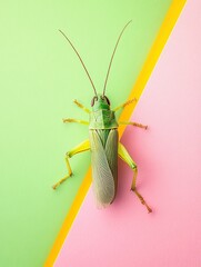 Wall Mural - Grasshopper isolated on colorful background