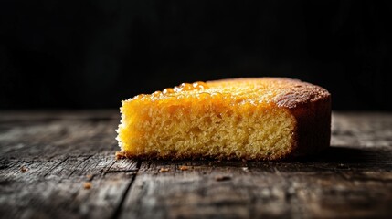 Poster - Closeup of a Slice of Cake on Rustic Wood