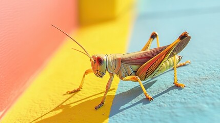 Wall Mural - Grasshopper isolated on colorful background