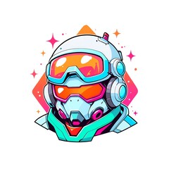 Sticker - A cartoon character with a helmet and goggles on his head