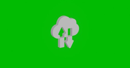 Poster - Animation of rotation of a white cloud technology symbol with shadow. Simple and complex rotation. Seamless looped 4k animation on green chroma key background