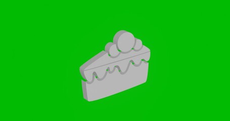 Canvas Print - Animation of rotation of a white piece of cake symbol with shadow. Simple and complex rotation. Seamless looped 4k animation on green chroma key background