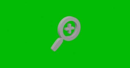 Poster - Animation of rotation of a white zoom in symbol with shadow. Simple and complex rotation. Seamless looped 4k animation on green chroma key background