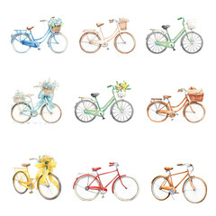 Poster - PNG watercolor bicycle element set, transparent background