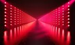 © dewpra - Glamorous Runway Illumination, A realistic vector illustration showcasing a high-fashion runway with red and neon floodlights