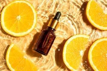 Poster - Face serum and orange citrus slices in water