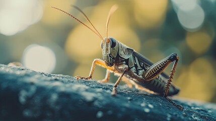 Wall Mural - Grasshopper isolated on metal background