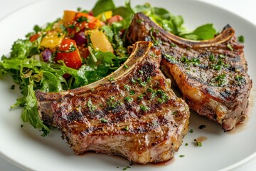 Canvas Print - Grilled Lamb Chops with Salad