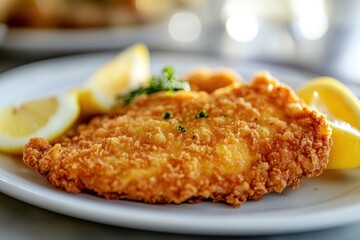 Canvas Print - Crispy Fried Fish with Lemon Wedges