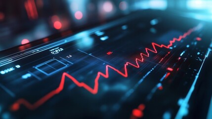 Poster - A close-up of a heart rate monitor with clear, real-time ECG waves displayed, used in an emergency room or critical care unit, emphasizing vital sign monitoring.