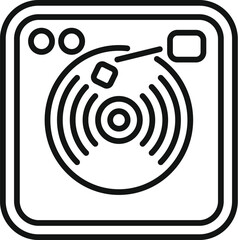 Sticker - Simple black line art icon of a vinyl record player playing music on a turntable