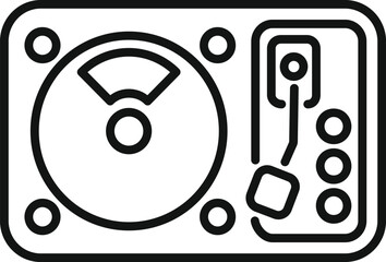 Wall Mural - Minimalist line art icon of a record player playing a vinyl record, evoking nostalgia and the joy of music