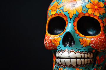 Wall Mural - Artistic Close-Up of a Colorful Day of the Dead Sugar Skull