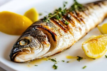 Canvas Print - Grilled Fish with Lemon Garnish