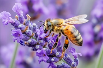 Wall Mural - Honeybee Collecting Pollen from Lavender Blossom