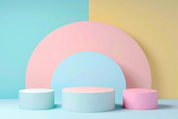 Wall Mural - abstract minimal geometric background, pastel colors, podiums for product presentation, cosmetic, advertising