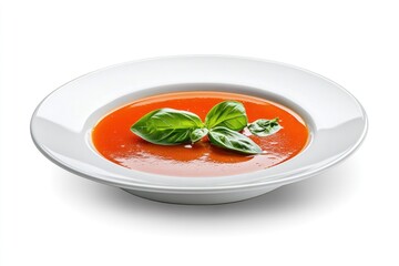 Canvas Print - Bowl of tomato soup garnished with basil