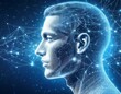 © luis - A digital profile of a head depicting a technology concept with interconnected lines on a starry blue background.