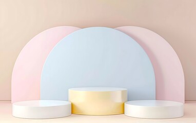 Wall Mural - abstract minimal geometric background, pastel colors, podiums for product presentation, cosmetic, advertising