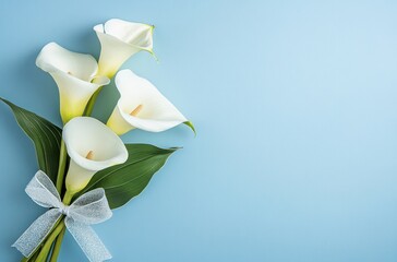 Sticker - Elegant White Calla Lilies Bouquet on a Light Blue Background