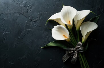 Sticker - Elegant White Calla Lilies Bouquet on Dark Background