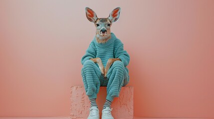 Wall Mural - Deer in Blue Outfit